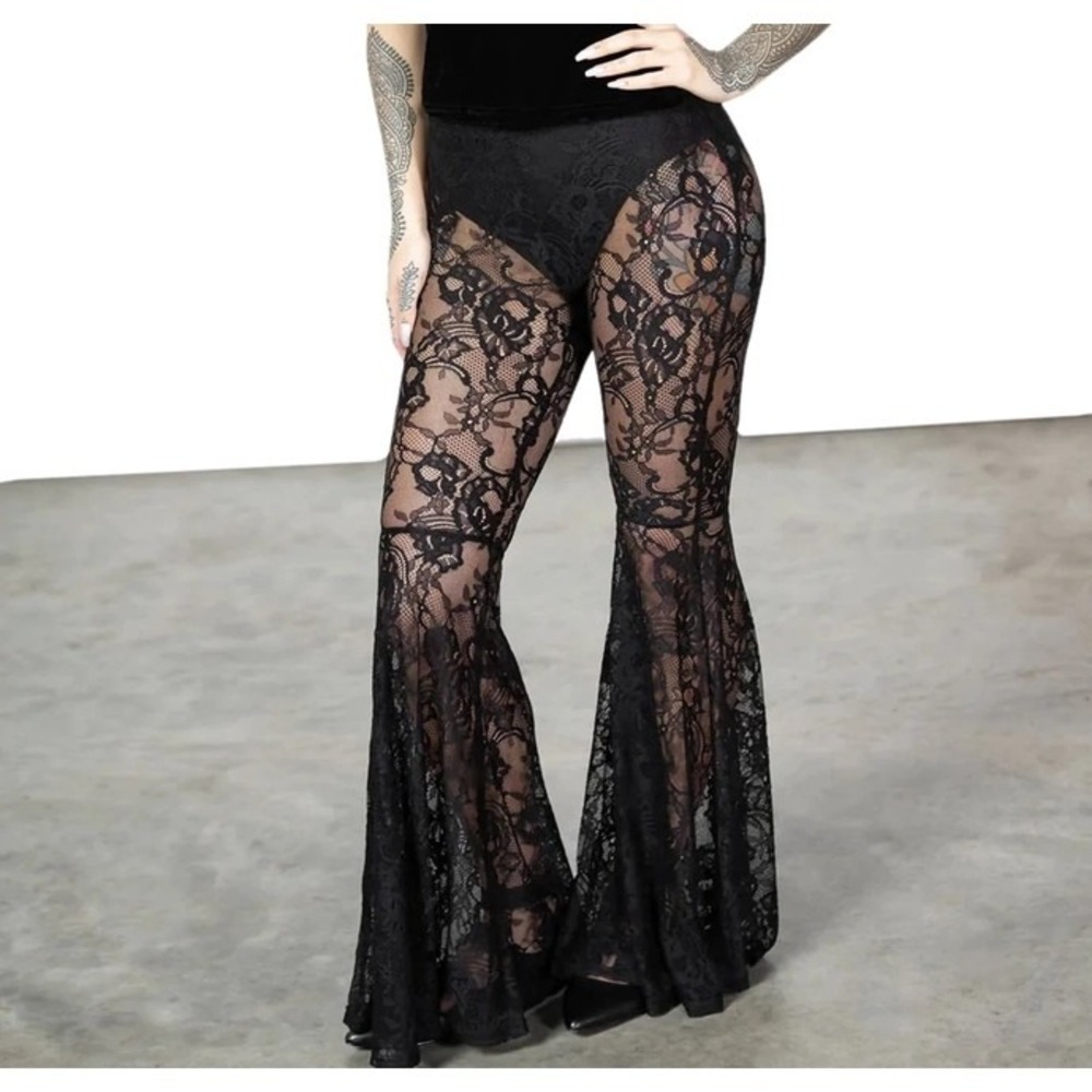 Killstar heartfelt mercy flared black lace trousers